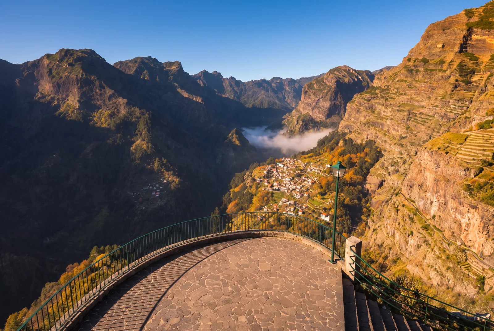 The village of Curral das Freiras seen from the Eira do Serrado viewpoint, with autumn colour on the terraces
