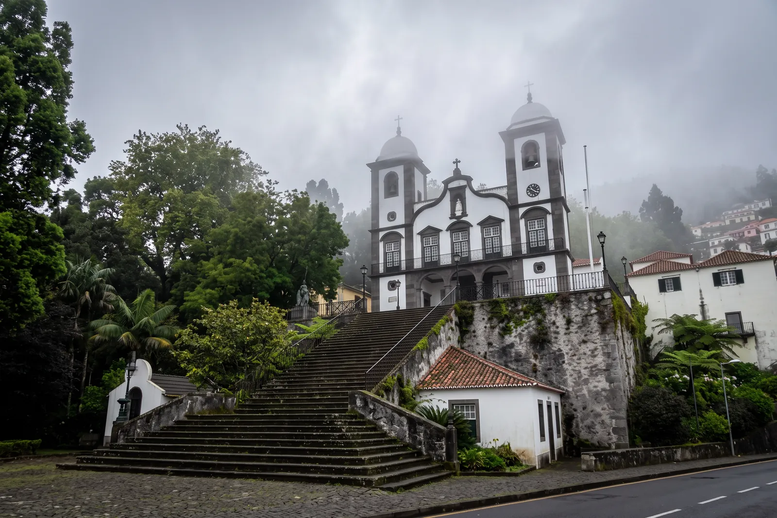 Low cloud over the Church of Our Lady of Monte and its long stone staircase